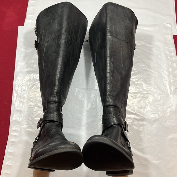 GUESS BLACK Harson TALL RIDING BOOTS 9M side zip buckle GGHILIGHT stretchy calf - Picture 13 of 14